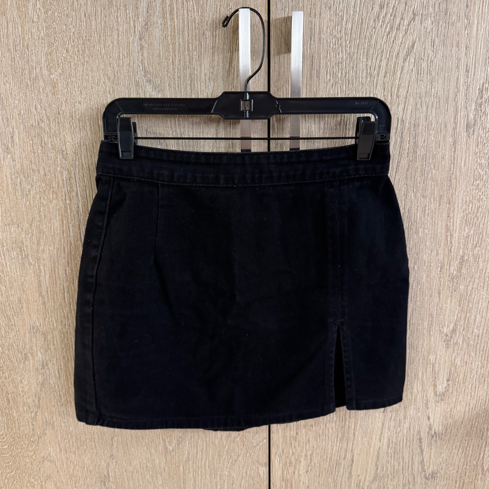 Black Denim Skirt with Side Slit